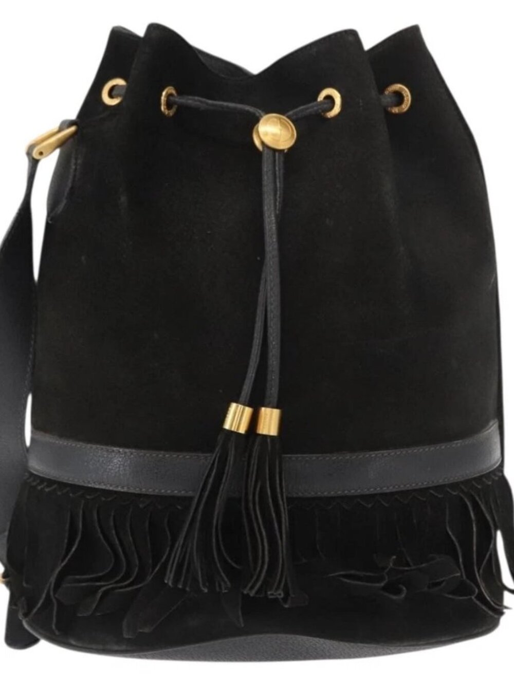 GUCCI Shoulder Bag Suede Leather Black Gold Auth BA8456 - Picture 2 of 16